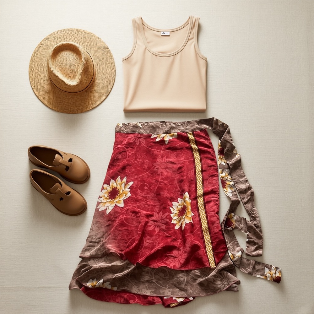 Fashion Floral Red and Gray Wrap Skirt